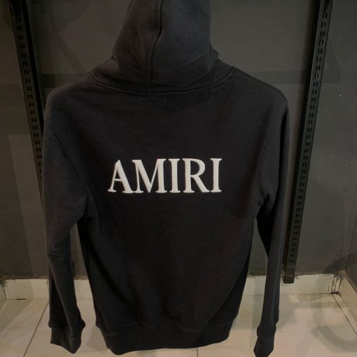 AR Black hoodie front White logo and back letters - Image 2