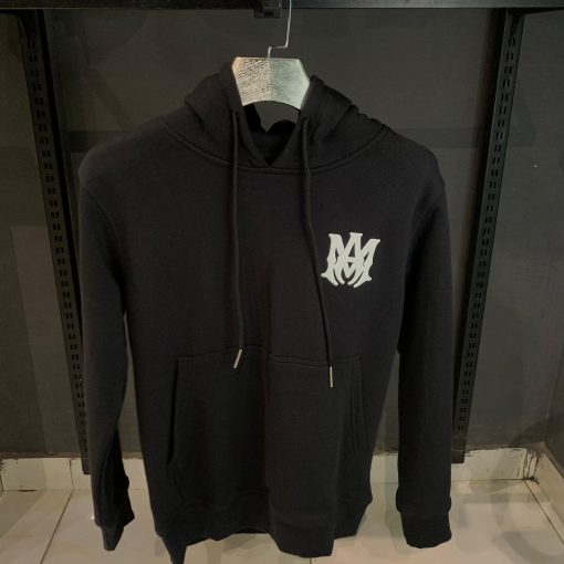 AR Black hoodie front White logo and back letters