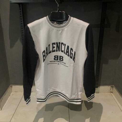 BB White Sweatshirt with Black Sleeves Front Logo
