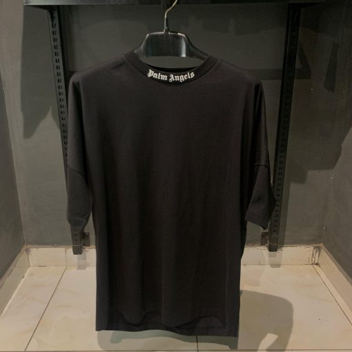PA oversized Neck Letters Black Tshirt