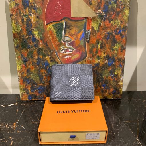Louis V Grey Black Logo Wallet