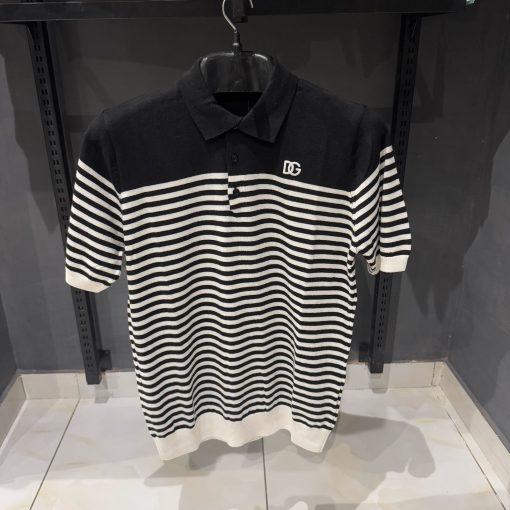DG Black and White Striped Polo T Shirt