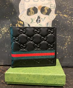 GC Black Leather Web Bifold Wallet