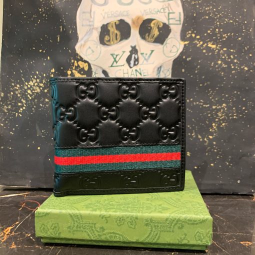 GC Black Leather Web Bifold Wallet