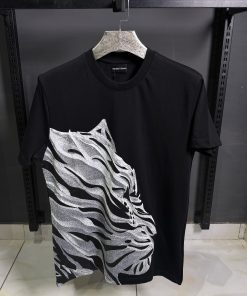 AX Silver Tiger Print  Black T Shirt