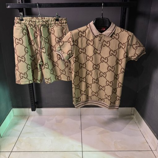 GC Allover Monogram Short Set Brown