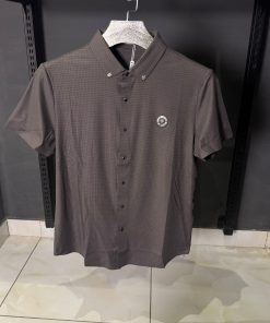 DR Monogram Button Up Polo Shirt Charcoal Check