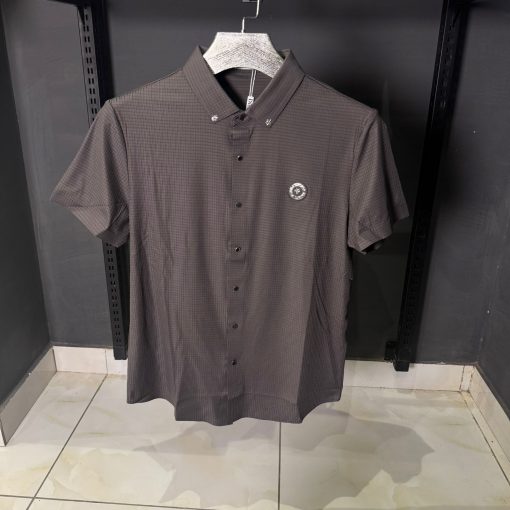 DR Monogram Button Up Polo Shirt Charcoal Check