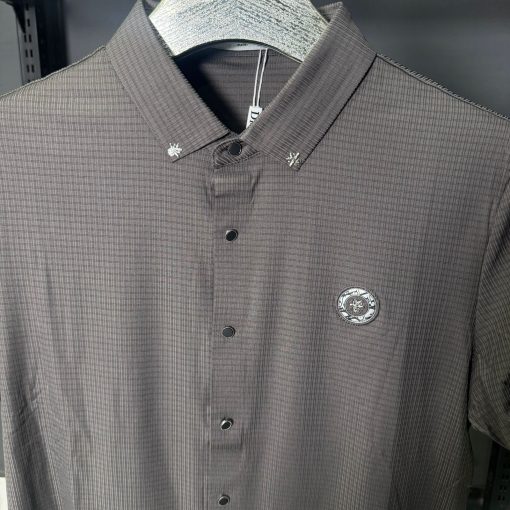 DR Monogram Button Up Polo Shirt Charcoal Check - Image 2