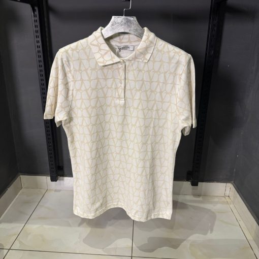 VLN Cream Monogram White Polo Shirt