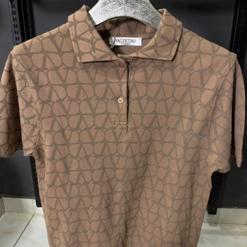 VLN Beige Monogram Brown Polo Shirt - Image 2