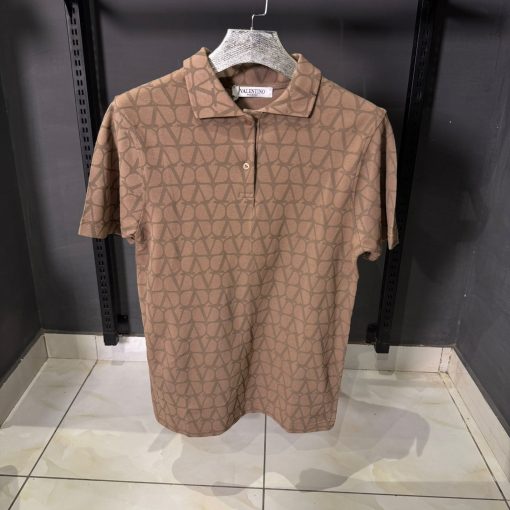 VLN Beige Monogram Brown Polo Shirt