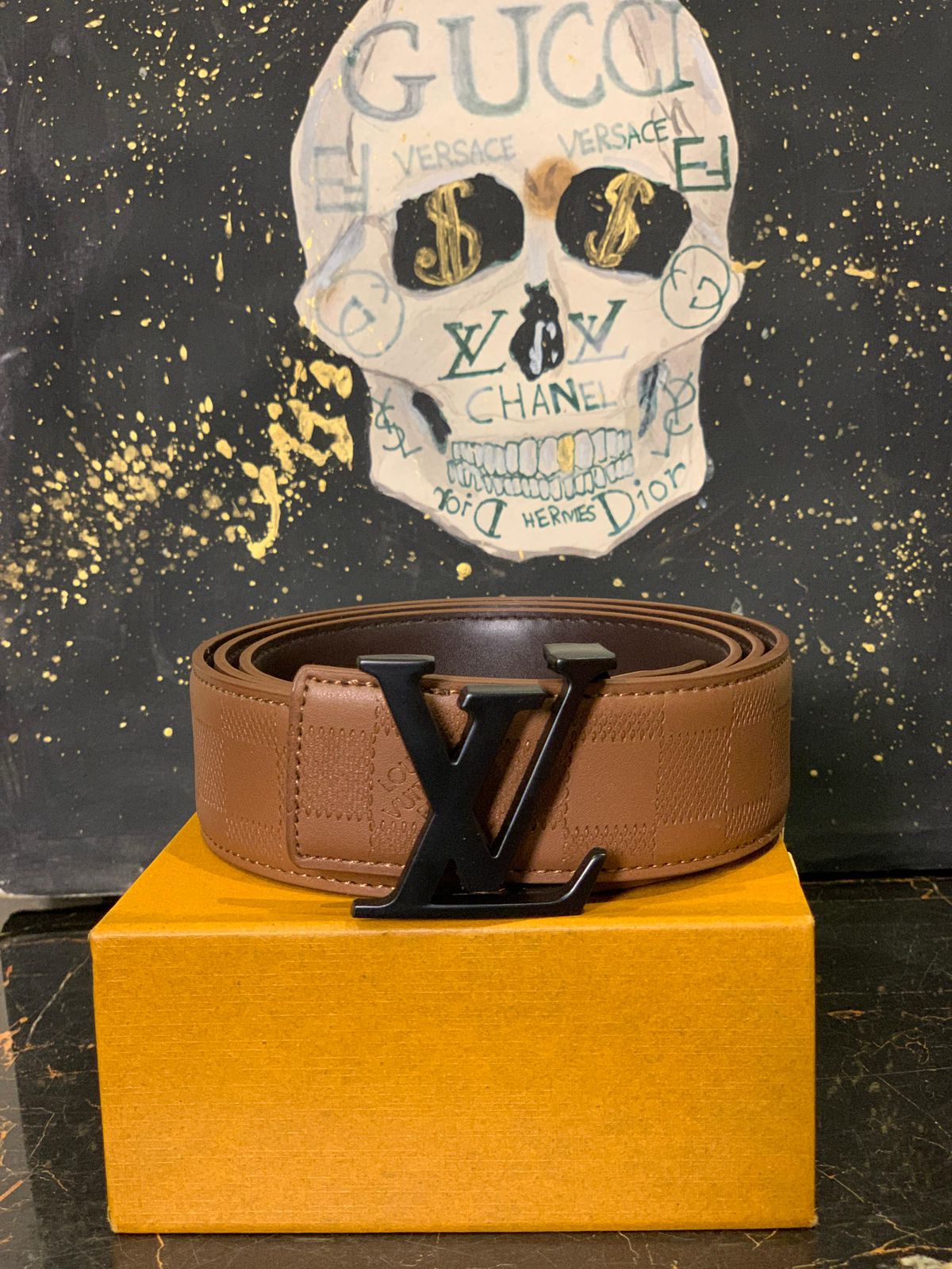 Louis V Brown Leather Belt Black Buckle