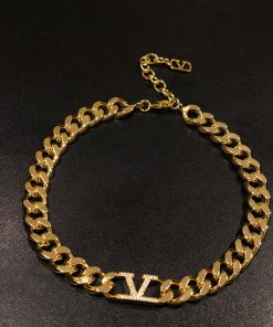 V Logo Crystal Necklace