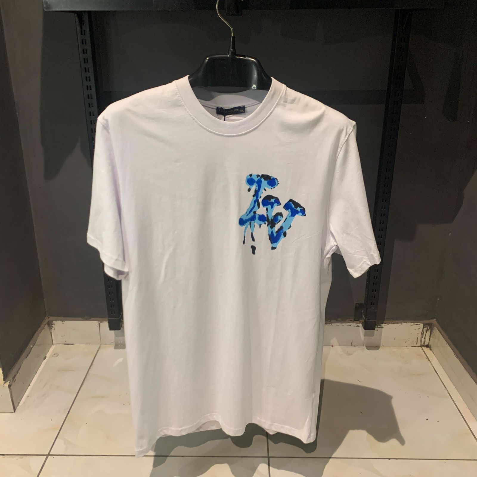 Louis V Drip Logo Graphic T Shirt White