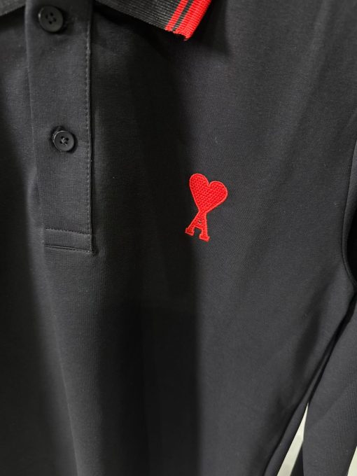 AMI Paris Black Long Sleeve Polo Shirt - Image 2