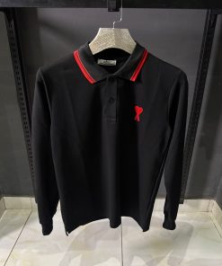 AMI Paris Black Long Sleeve Polo Shirt