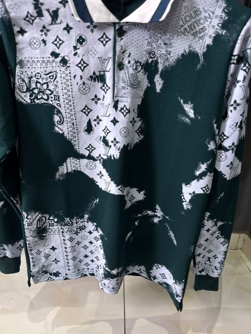 Louis V Green Monogram Long Sleeve Polo Shirt - Image 2