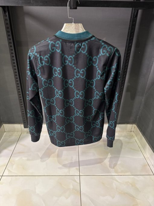 GC Black Green Monogram Long Sleeve Polo Shirt - Image 2