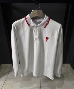AMI Paris White Long Sleeve Polo Shirt