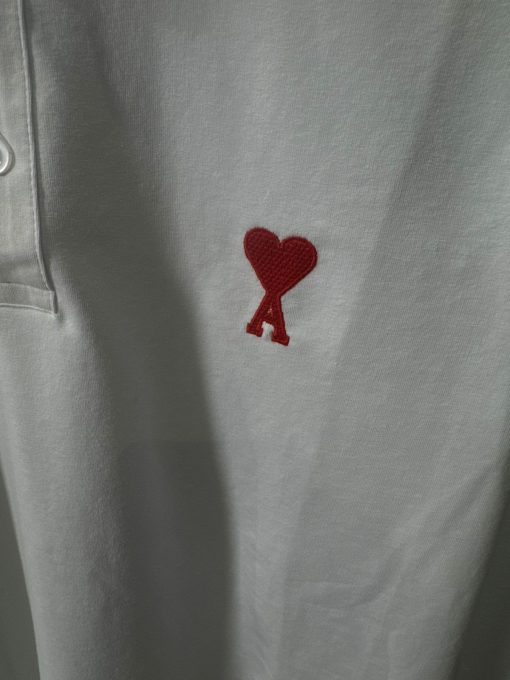AMI Paris White Long Sleeve Polo Shirt - Image 2