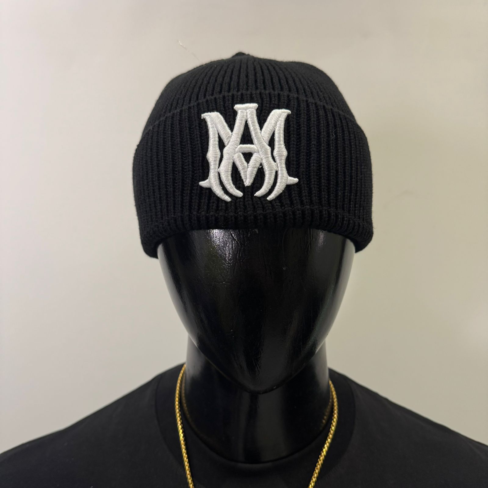 AR Gothic Logo Knit Beanie Black