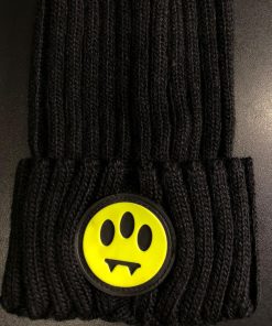Alternative view of Barrow Black Ribbed Beanie with Green Smiley Logo Patch