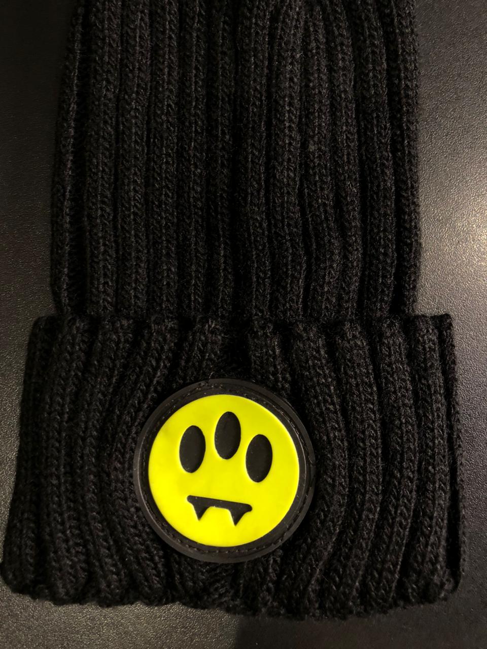 Barrow Black Ribbed Beanie with Green Smiley Logo Patch - Image 2