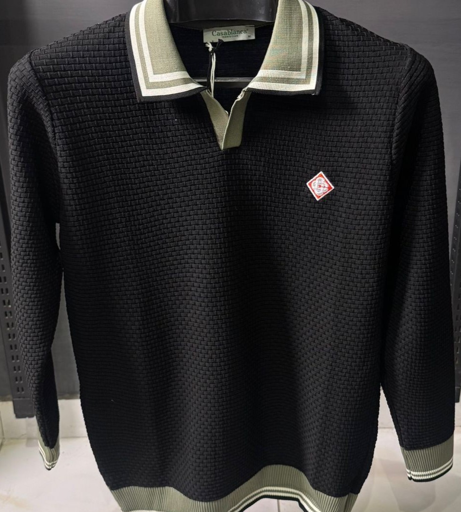 Casablanca Textured Knit Long Sleeve Polo Shirt - Image 2