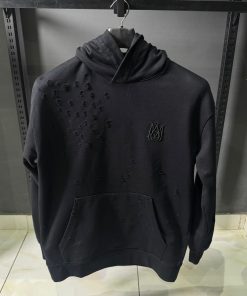 AR Black Distressed Embroidered Hoodie