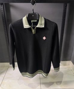 Casablanca Textured Knit Long Sleeve Polo Shirt