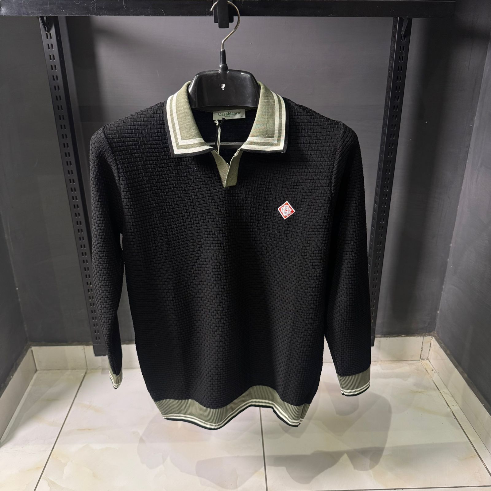 Casablanca Textured Knit Long Sleeve Polo Shirt