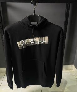 OffW Black Plaid Patch Logo Hoodie