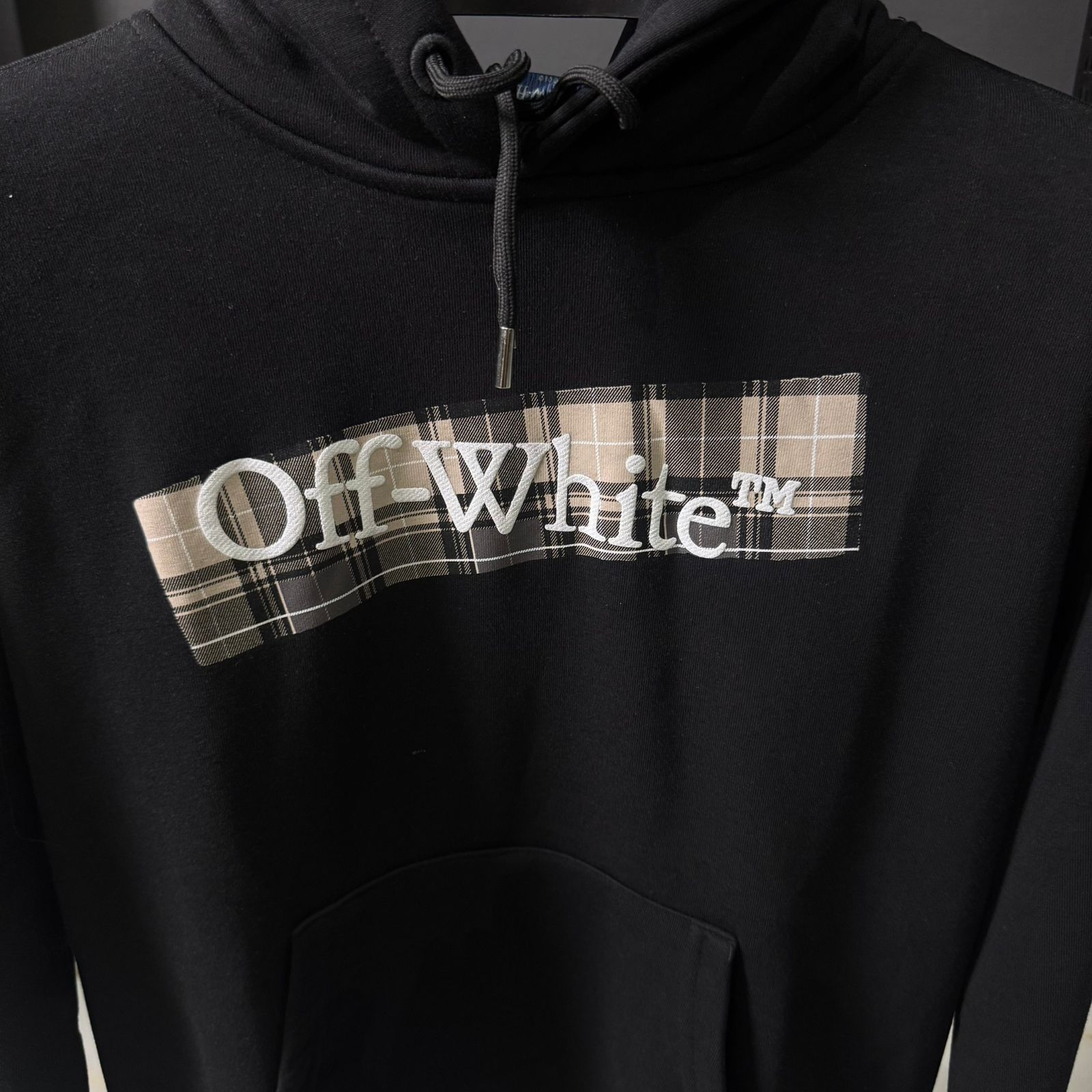 OffW Black Plaid Patch Logo Hoodie - Image 2