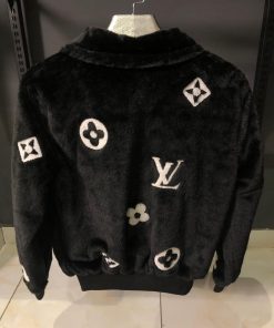 Alternative view of Louis V Inspired Monogram Faux Fur Jacket  Black