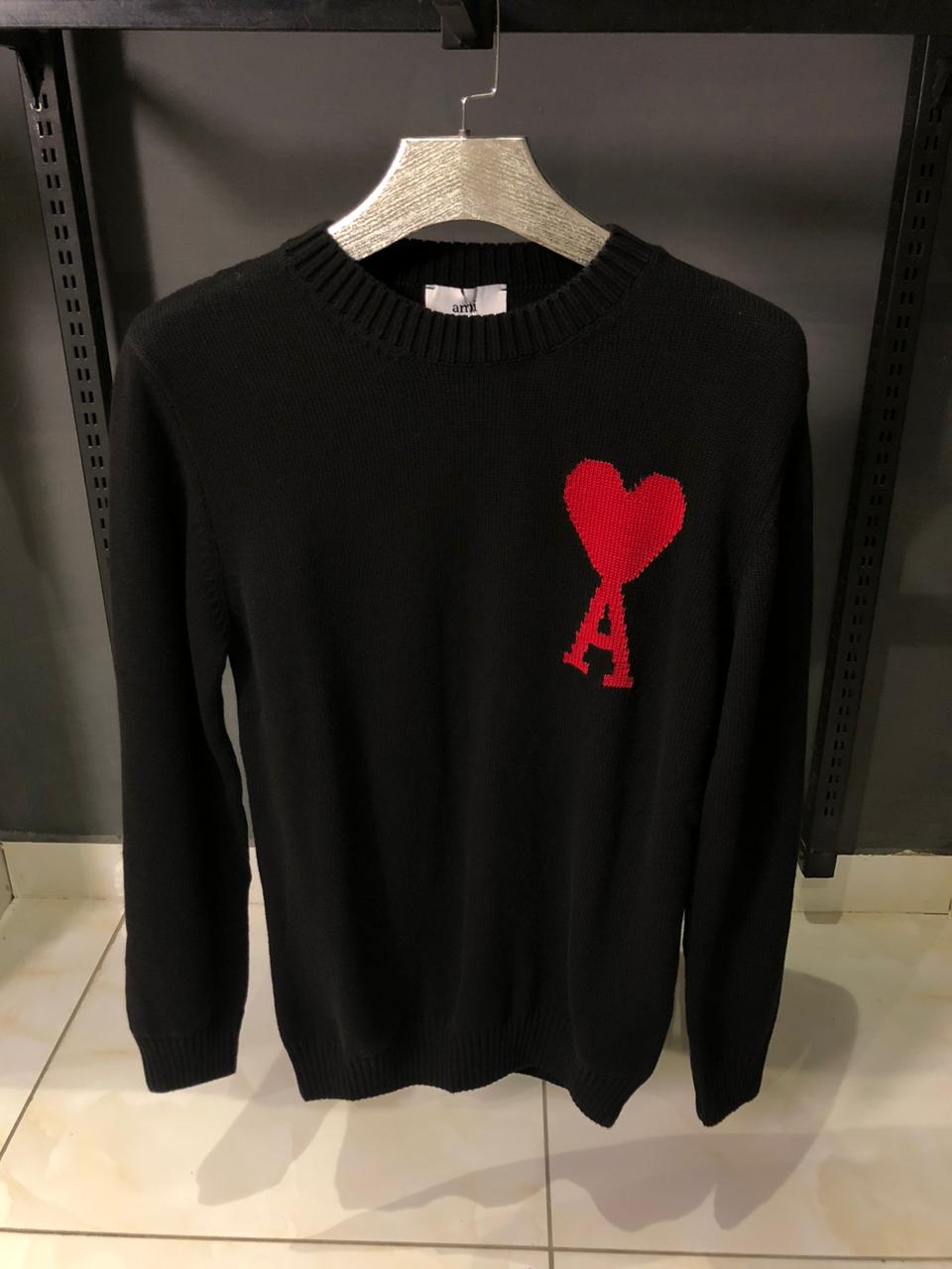 Ami Black Heart Logo Crewneck Sweater