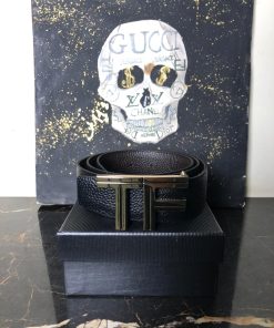 TF Buckle Leather Belt Gold Buckle Classic Black