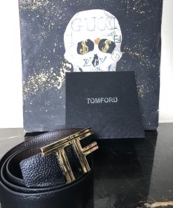 Alternative view of TF Buckle Leather Belt Gold Buckle Classic Black