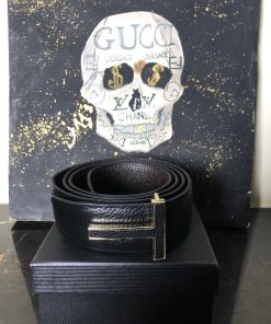 TF Grained Leather Belt Polished Gold Edition