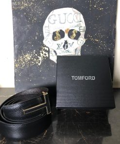 Alternative view of TF Grained Leather Belt Polished Gold Edition