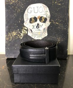 TF Grained Leather Belt Matte Gunmetal