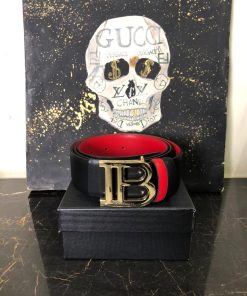 BLM Buckle Leather Belt Black with Red Inner