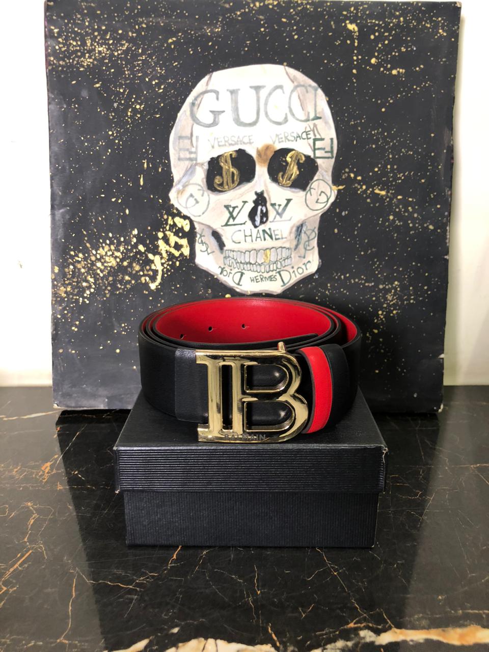 BLM Buckle Leather Belt Black with Red Inner