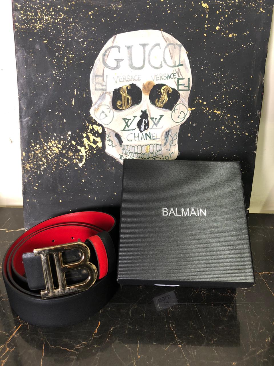 BLM Buckle Leather Belt Black with Red Inner - Image 3