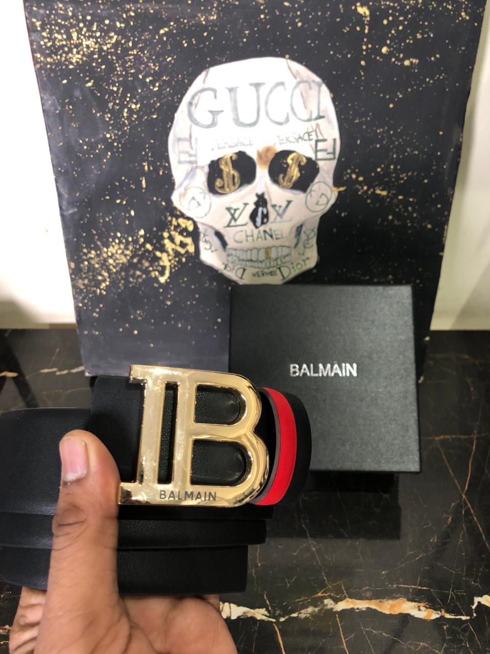 BLM Buckle Leather Belt Black with Red Inner - Image 4