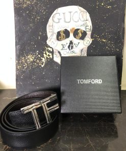 Alternative view of TF Buckle Leather Belt Silver Buckle Classic Black