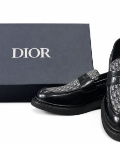 DR Oblique Leather Penny Loafers Black