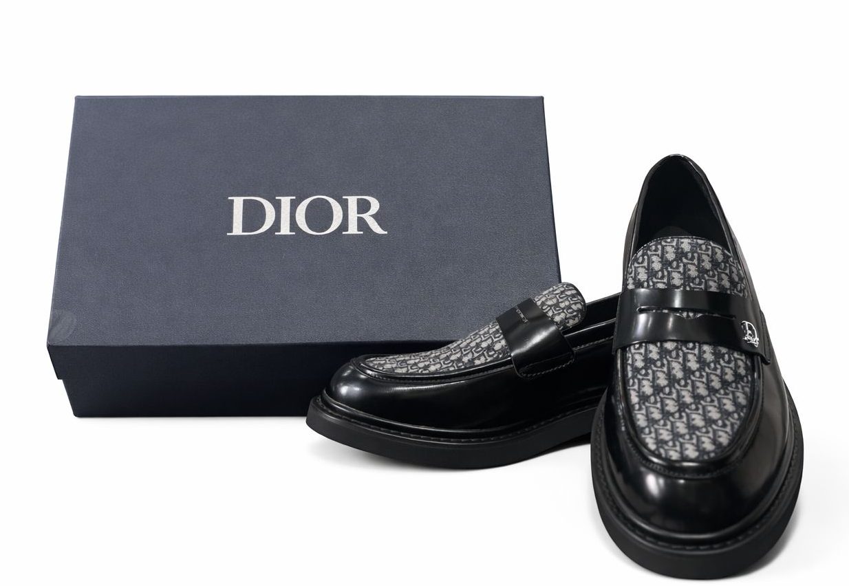 DR Oblique Leather Penny Loafers Black