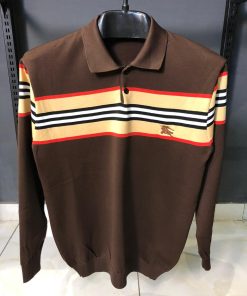 BR Icon Stripe Long Sleeve Brown Polo Shirt