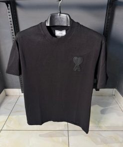AMI Paris Black Embroidery T Shirt Black